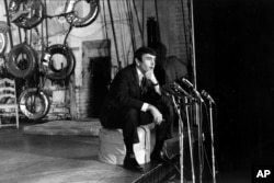 FILE - Playwright Edward Albee, winner of the 1967 Pulitzer Prize for drama, talks to reporters during a news conference at the Cherry Lane Theater in Greenwich Village in New York City, May 2, 1967. Albee won for his play "A Delicate Balance."