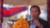 FILE: Cambodia's Prime Minister Hun Sen speaks during a groundbreaking ceremony of the Project for Flood Protection, donated by Japan, in Phnom Penh, Cambodia, March 4, 2019. REUTERS