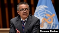 World Health Organization Director-General Tedros Adhanom Ghebreyesus attends a news conference in Geneva, Nov 5, 2020. He said the world cannot let efforts to fight one dangerous disease allow others to regain a foothold.