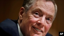 FILE - Robert Lighthizer testifies before the Senate Finance Committee during his confirmation hearing for US Trade Representative on Capitol Hill, Washington, March 14, 2017. 