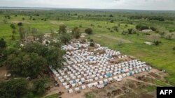 An aerial view taken on Feb. 24, 2021 shows temporary houses in Cabo Delgado, northern Mozambique. The place functions as a center for displaced people who fled their communities due to attacks by armed insurgents.