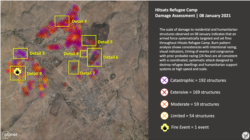 Satellite images analyzed by the U.K.-based DX Open Network, an open-source investigations group, show that two refugee camps, Hitsats and Shimelba, which had hosted 25,000 Eritrean refugees, have been demolished.