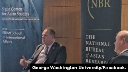 하이노 클링크 미 국방부 동아시아 담당 부차관보가 30일 조지워싱턴대학 주최 행사에서 강연했다. 사진 제공: George Washington University/Facebook.