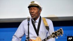FILE - Chuck Berry plays "Johnny B. Goode" at the John F. Kennedy Presidential Library and Museum in Boston on Sunday, Feb. 26, 2012