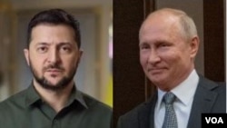 ولادیمیر پوتین (راست) رییس جمهور روسیه و ولادمیر زیلینسکی، رییس جمهور اوکراین