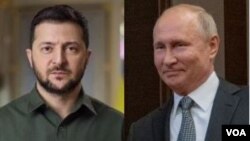 ولادیمیر پوتین (راست) رییس جمهور روسیه و ولادمیر زیلینسکی، رییس جمهور اوکراین