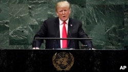 도널드 트럼프 미국 대통령이 25일 뉴욕 유엔본부에서 열린 제73차 유엔총회에서 연설했다.