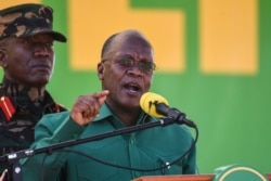 FILE - Tanzania's President John Magufuli speaks during a campaign event in Dodoma, Tanzania, Aug. 29, 2020,