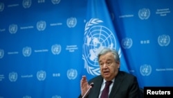 안토니우 구테흐스 유엔 사무총장이 지난 8일 미국 뉴욕 유엔본부에서 기자회견하고 있다. (자료사진)