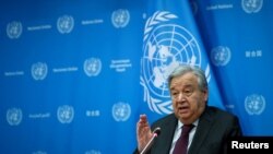 안토니우 구테흐스 유엔 사무총장이 8일 뉴욕 유엔본부에서 기자회견을 했다.