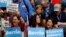 Supporters of Senator Bernie Sanders, a self-proclaimed democratic socialist who competed against Hillary Clinton for the Democratic presidential nomination, react as they listen to him speak during the Democratic National Convention in Philadelphia, Pennsylvania, July 25, 2016. 