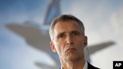 NATO Secretary General Jens Stoltenberg attends a press conference after an alliance military demonstration in Zaragoza, Spain, Nov. 4, 2015.