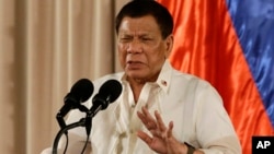 Philippine President Rodrigo Duterte at the Malacanang Presidential Palace in Manila, Philippines, Aug, 16, 2017.