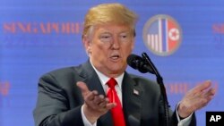 도널드 트럼프 미국 대통령이 지난 6월 싱가포르에서 첫 미북정상회담을 마친 후 별도의 기자회견을 했다.