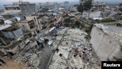 Aftermath of an earthquake, in rebel-held town of Jandaris