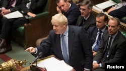 Perdana Menteri Inggris Boris Johnson di hadapan anggota parlemen Inggris di London, 4 September 2019.