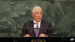 안토니우 코스타 포르투갈 총리가 지난달 20일 뉴욕에서 열린 유엔 총회에서 기조연설을 하고 있다. 포르투갈 정부는 안보리 대북결의의 철저한 이행을 위해 북한과의 외교관계를 중단할 것이라고 VOA에 밝혔다.