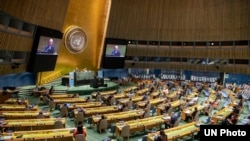 ទិដ្ឋភាពទូទៅមួយ​​នៃ​​មហាសន្និបាត​អង្គការ​សហប្រជាជាតិលើកទី៧៥ ក្នុង​បុរីញូវយ៉ក ដែល​បាន​ធ្វើឡើងតាមអនឡាញដោយសារ​តែ​ការ​រាតត្បាត​ជា​សាកល​នៃ​ជំងឺ​កូវីដ១៩។