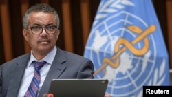 អគ្គលេខាធិការ​អង្គការ​សុខភាព​ពិភពលោក លោក Tedros Adhanom Ghebreyesus ចូលរួម​ក្នុង​សន្និសីទ​សារព័ត៌មាន​មួយ​ដែល​រៀបចំ​ឡើង​ដោយ​អង្គការ​សហប្រជាជាតិ។ 