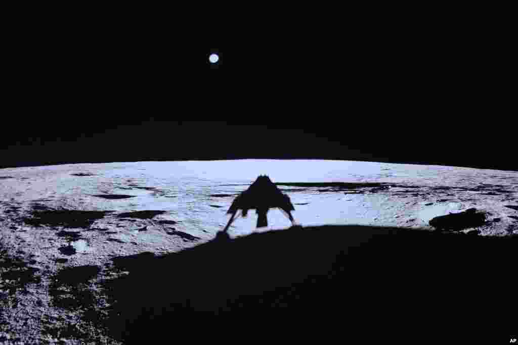 Private lunar lander Blue Ghost's shadow is seen on the moon's surface after touching down on the moon with a special delivery for NASA, Sunday, March 2, 2025. (NASA/Firefly Aerospace via AP)