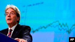 លោក Paolo Gentiloni អគ្គស្នងការសេដ្ឋកិច្ចសហភាពអឺរ៉ុប បាននិយាយក្នុងអំឡុងនៃសន្និសីទកាសែតក្នុងទីក្រុង ប្រ៊ុចសែល ប្រទេសប៊ែលហ្ស៊ិក កាលពីថ្ងៃទី០៦ ខែឧសភា ឆ្នាំ២០២០។ 