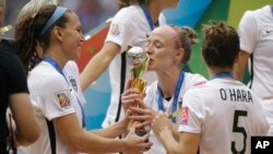 Les joueuses américaines lors de la victoire a la Coupe du monde 2015 en battant en finale le JApon (5-2), Vancouver, 5 juillet 2015