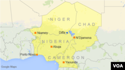 Peta wilayah Niger, Nigeria, Chad, Kamerun dan Benin.