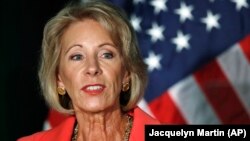 Education Secretary Betsy DeVos speaks about campus sexual assault and enforcement of Title IX at George Mason University