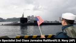 Un sous-marin américain arrive à Busan, Corée du Sud, le 24 avril 2017. 