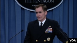 Pentagon spokesman Rear Admiral John Kirby speaks about the situation in Iraq, during a news briefing at the Pentagon, June 13, 2014.