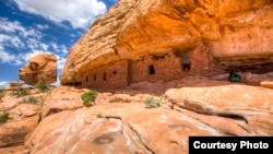 Ruins of a citadel at Cedar Mesa, built by the Anasazi ("Ancient Ones"), believed to be ancestors of the modern Pueblo Indians. The Anasazi inhabited the Bears Ears area from about 200 BCE to 1300 CE. (Courtesy: Bureau of Land Management, U.S. Department of the Interior)