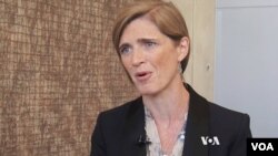 사만사 파워 유엔주재 미국대사가 지난 11일 VOA와 인터뷰에서 미국 정부가 벌이는 여성 정치범 석방 캠페인에 관해 설명하고 있다.