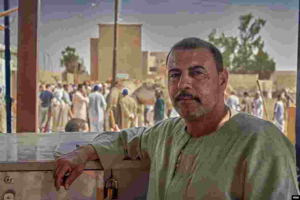 Hajj Ahmed Soliman owns the camel market and says there are economic incentives to discourage mistreating animals. “Now, if a camel has lost an eye, its price drops.” He said camels that are injured and bleeding do not sell. (VOA/H. Elrasam)