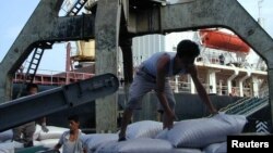 북한 남포항에서 세계식량계획을 통해 지원된 식량을 하역하고 있다. (자료사진)