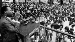 Birmingham Civil Rights District April 30, 1966 photo, The Rev. Martin Luther King Jr. addresses a crowd of some 3,000 persons in Birmingham, Alabama