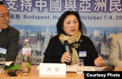高瑜2012年10月在布达佩斯全球支持中国和亚洲民主化论坛大会上演讲（民主中国阵线总部理事李震拍摄）