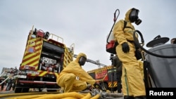지난달 29일 우크라이나 자포리자 시내에서 원자력발전소 비상 사태에 대비한 훈련을 진행하고 있다. (자료사진)