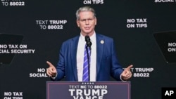 FILE - Key Square Group founder Scott Bessent speaks at a campaign event for Republican presidential nominee and former U.S. President Donald Trump in Asheville, North Carolina, on Aug. 14, 2024.