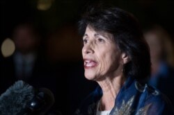 Dianne Foley, mother of slain journalist James Foley, speaks to the news media following a hearing at the U.S. Courthouse in Alexandria, Va., Sept. 2, 2021.