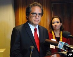 FILE - Democratic Senate Majority Leader J. Kalani English speaks at a news conference in Honolulu, Jan. 25, 2016. English has introduced marijuana legalization bills in Hawaii's legislature for the past 15 years; his latest effort fizzled March 1, 2019.