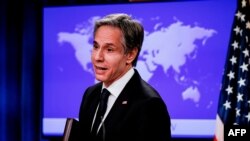 토니 블링컨 미국 국무장관이 27일 워싱턴 국무부 청사에서 장관 취임 후 첫 기자회견을 했다.