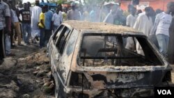 Tashin bam da ya kashe mutane akalla 15 a sananniyar kasuwar nan da ake kira Monday Market a Maiduguri ranar 1 Yuli, 2014, na daya daga cikin tashe-tashen bama bamai da suka addabi yankin arewacin Najeriya. (AFP)