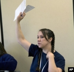 Inmate Cynthia Thompson in class at the Coffee Creek Correctional Facility's LIFE (Lifelong Information For Entrepreneurs) program.