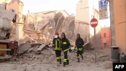 This handout TV grab released by Italian broadcast Sky Tg24 shows the destroyed basilica of Norcia after an 6.6 magnitude earthquake in the town, Oct. 30, 2016.