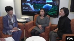 한국의 탈북여성 단체 '통일맘'의 김정아 대표와 손명희, 이선희 씨가 지난달 23일 VOA를 방문했다.