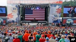 President Donald Trump waves to the crowd of scouts at the 2017 National Boy Scout Jamboree at the Summit in Glen Jean, West Virginia, July 24, 2017.