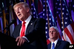 FILE - President-elect Donald Trump speaks during an election night rally in New York, Nov. 9, 2016.