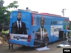 Opposition candidate Serge Espoir Matomba's campaign bus is seen in Yaounde, Cameroon, Sept. 22, 2018. (M.E. Kindzeka/VOA)