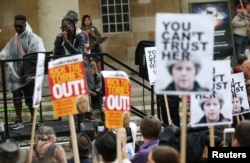 The band Captain Ska perform their song "Liar Liar" in protest against the BBC's broadcast restrictions outside Broadcasting House in London, Britain June 2, 2017.