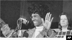 FILE - Rep. Shirley Chisholm, a New York Democrat, announces her run for the presidency at the Community Center in Cambridge, Mass., in this Feb. 15, 1972, photo. 